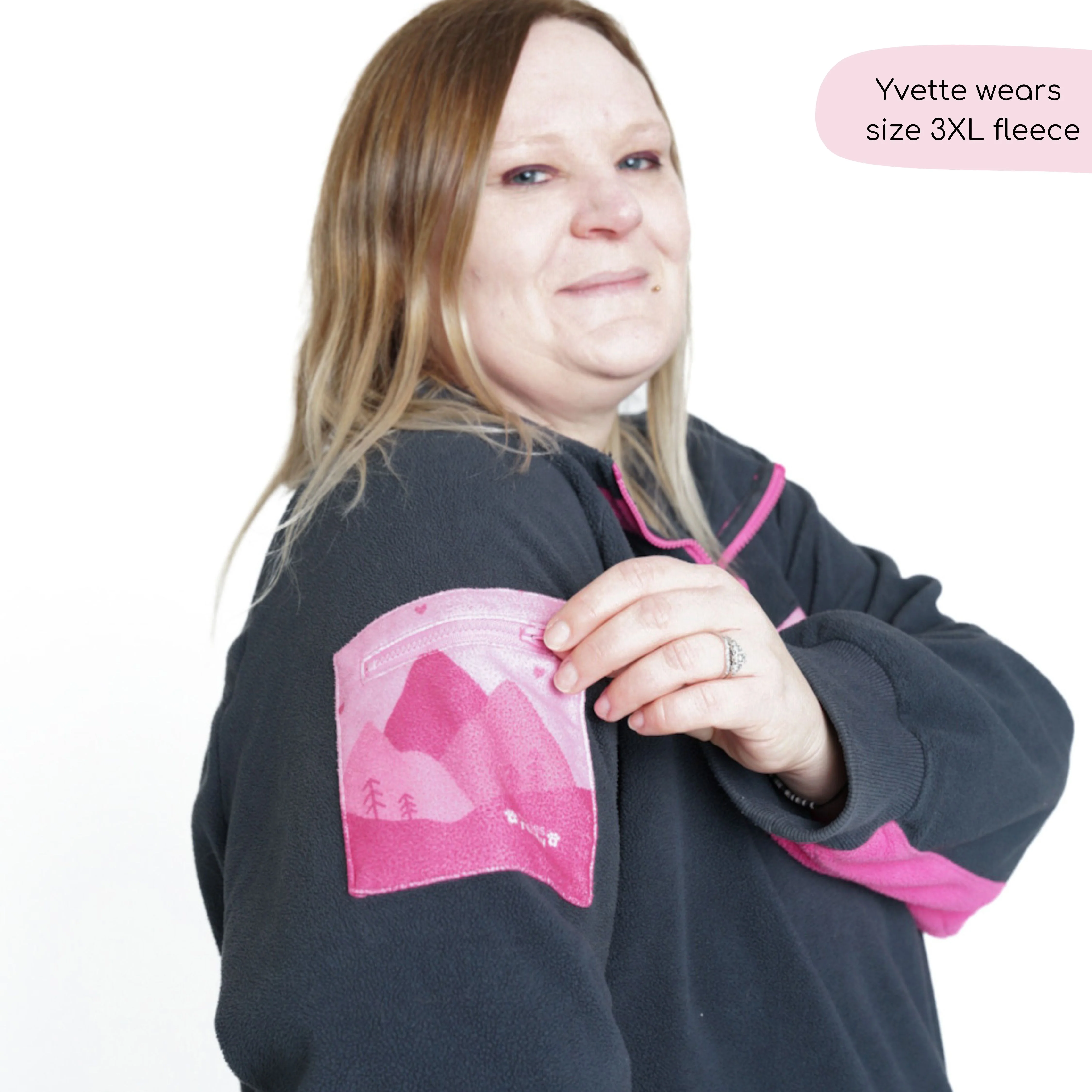 1/4 Zip Fleece - Walkies Ready® Fleece - Charcoal/Pink - Image 3