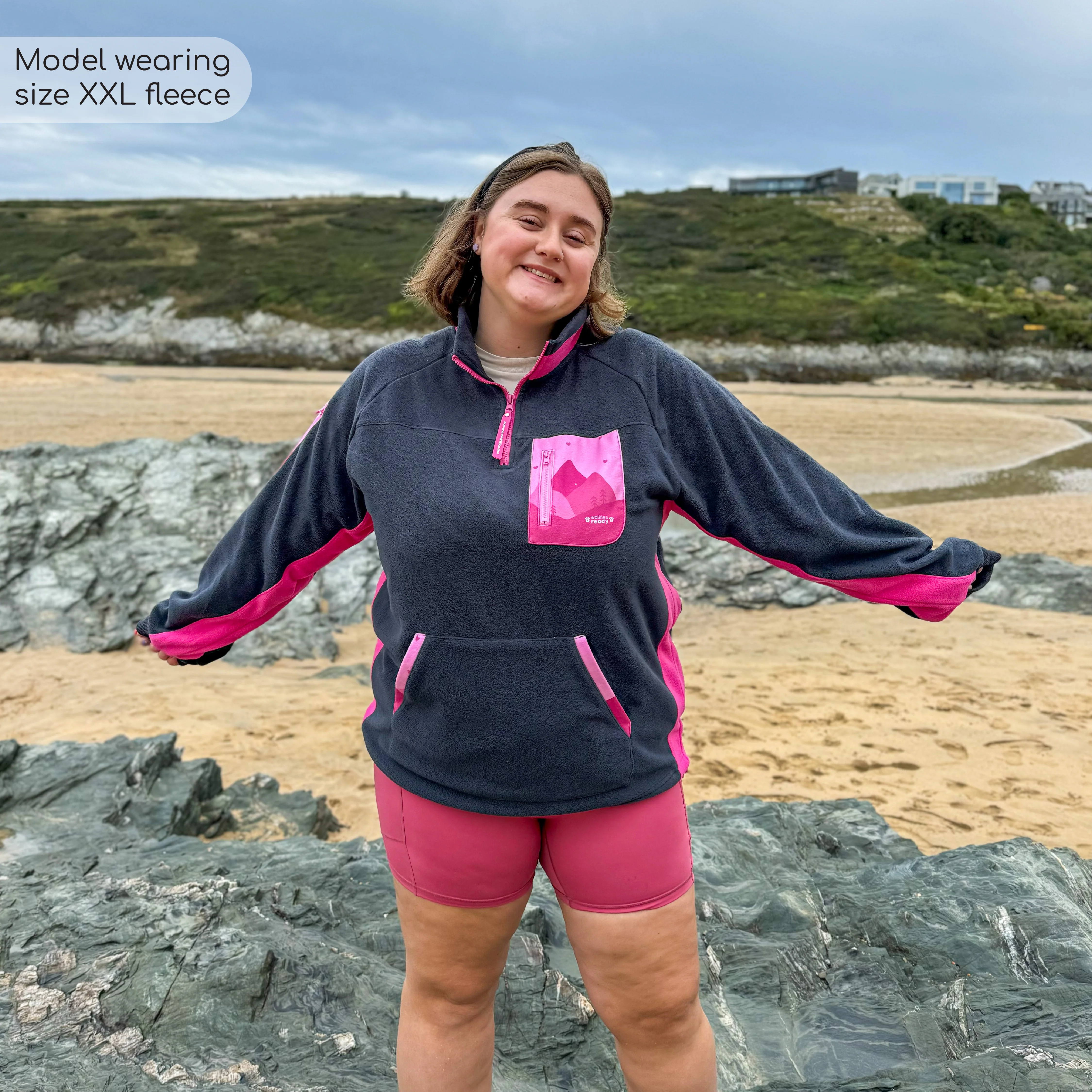 1/4 Zip Fleece - Walkies Ready® Fleece - Charcoal/Pink - Image 6